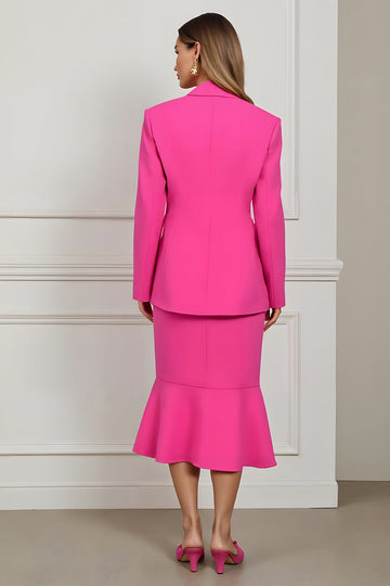 Sirène 2 pièces à revers en pointe Robe décontractée d’affaires fuchsia